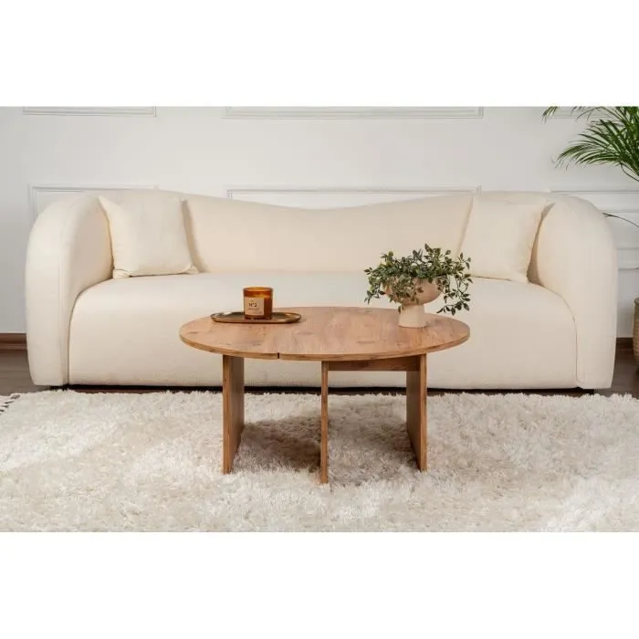 MOIRA Table basse ronde en pin atlantique stratifié mélaminé - 90 x 90 x 41 cm - Surface facile d'entretien