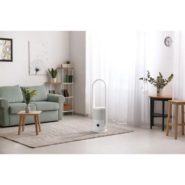 Oceanic Ventilateur Purificateur d'Air sans pale, oscillation 80°, inclinable, 10 vitesses, télécommande, minuterie 8h, 35W, 80 cm, blanc