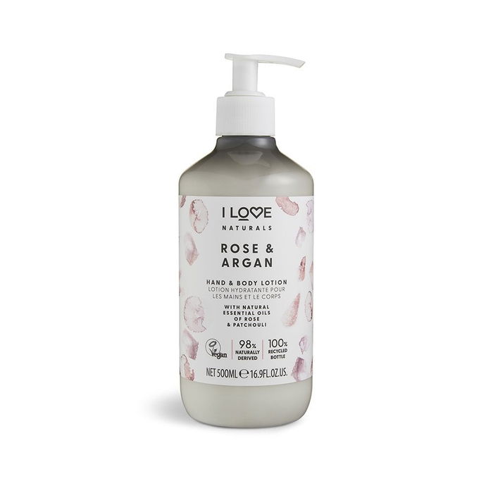 I Love Lotion hydratante pour les mains et le corps Rose & Argan, 500 ml - Collection Naturals - Soin vegan I Love Lotion hydratante pour les mains et le corps Rose & Argan, 500 ml - Collection Naturals - Soin vegan
