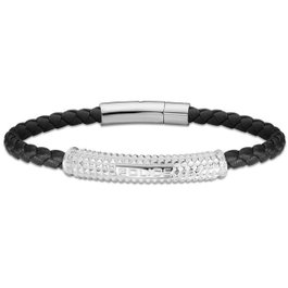 Police Hardware Bracelet en cuir noir 19 cm