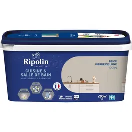 Ripolin Peinture Cuisine et Bain Effet Perlant 2 L Beige Pierre de Lune - Biosourcée, Résistante, Anti-Moisissures - Pour Murs, Boiseries, Plafonds, Radiateurs