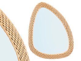 Giftdecor Miroir Triangulaire Bord Rattan Naturel 65x49x2.8 cm (Set de 4)