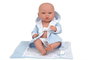 Muñecas Arias Aria, Poupée bébé de 38 cm garçon en vinyle de couleur bleue avec couverture, modèle espagnol