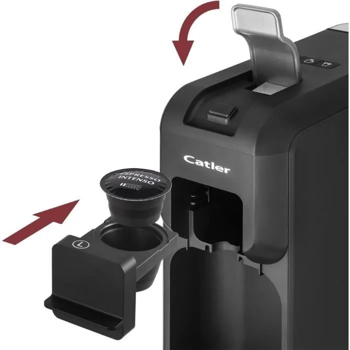 Catler ES 703 Porto B - Machine à café à dosettes 15 bars 1150 W, Réservoir 0.8 L Compatible Nespresso Tchibo Dolce Gusto, Design noir