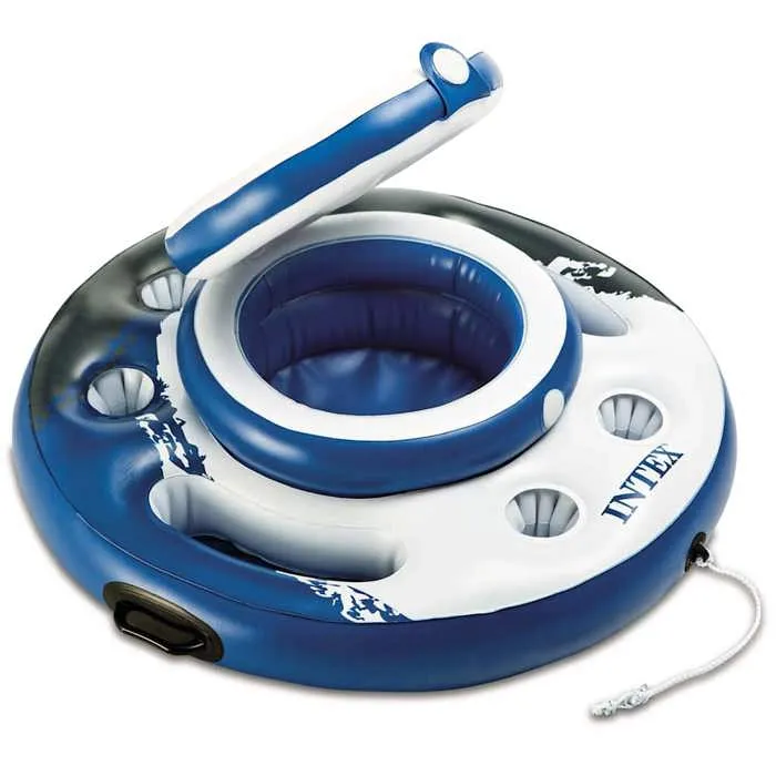 Intex Glacière Gonflable Flottante - 89 cm de Diamètre - Pour Piscine avec 5 Porte-Bouteilles et 2 Corbeilles Latérales - Capacité 30 Canettes
