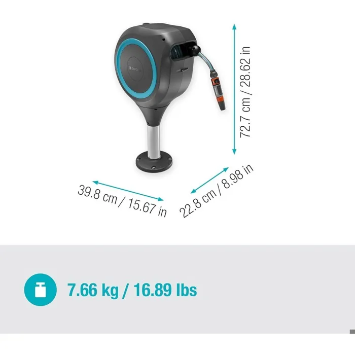 Gardena Dévidoir Automatique pour Terrasse RollUp S - Bleu - Tuyau Arrosage 15 m (13 mm) - Enroulement Anti-Vrille, Lance Incluse