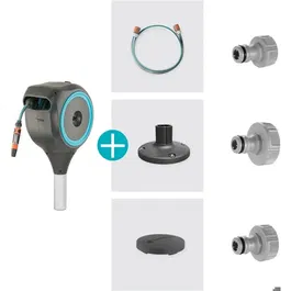 Gardena Dévidoir Automatique pour Terrasse RollUp S - Bleu - Tuyau Arrosage 15 m (13 mm) - Enroulement Anti-Vrille, Lance Incluse