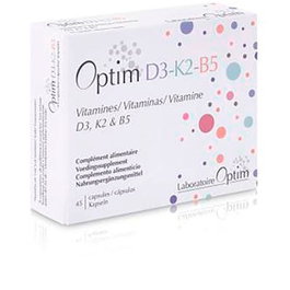 Optim Laboratoire Optim D3-K2-B5 - Complément alimentaire vitamines D3, K2 et B5 - 45 capsules - Vitamines pour les os et le système immunitaire - D'origine végétale