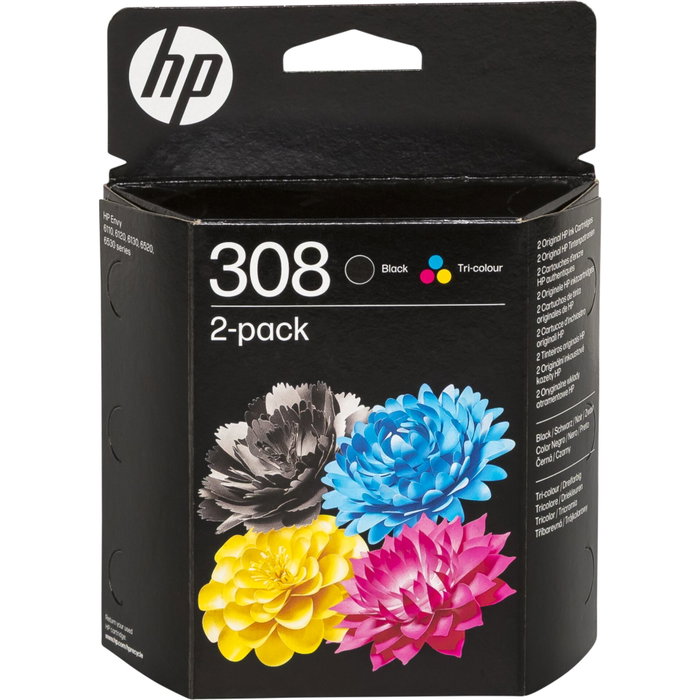 HP Pack de 2 cartouches d'encre 308 Noir et Tricolore 6L6S6UE HP Pack de 2 cartouches d'encre 308 Noir et Tricolore 6L6S6UE