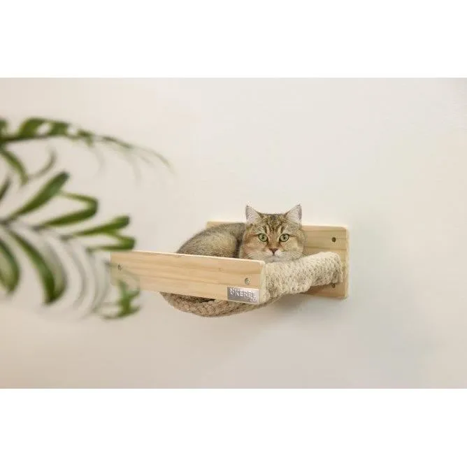 Kerbl - Hamac mural pour chat TIMBER, 38 x 33.5 x 16 cm, bois massif, tissu peluche détachable et lavable
