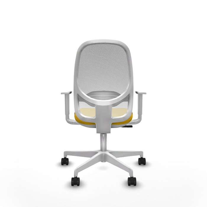 Chaise Cilanco Synchro 3 positions tissu Jaune Maille Blanc Structure polyamide blanc Accoudoirs blancs Sans appui-tête Roulettes 65mm nylon