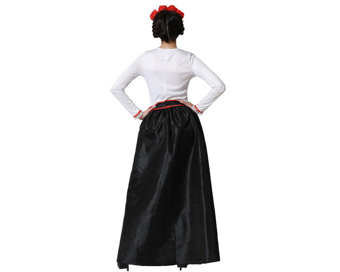 Déguisement Squelette Mexicain Catrina pour Femme XXL - Costume de La Catrina avec Fleurs Rouges pour Halloween et Jour des Morts