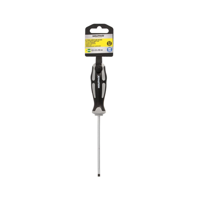 WOLFPACK LINEA PROFESIONAL Tournevis plat évasé en acier S2, 0,8 x Ø 4,0 x 100 mm WOLFPACK LINEA PROFESIONAL Tournevis plat évasé en acier S2, 0,8 x Ø 4,0 x 100 mm