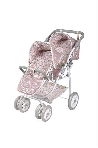 Muñecas Arias - Poussette double Fantasy 45x70x73 cm avec sac de transport, hauteur guidon réglable 47-77 cm, pour enfants à partir de 3 ans