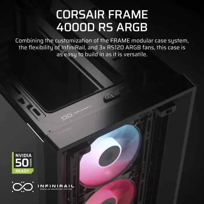 Corsair Boîtier PC 4000D RS ARGB CC-9011296-WW - Noire, avec ventilateurs