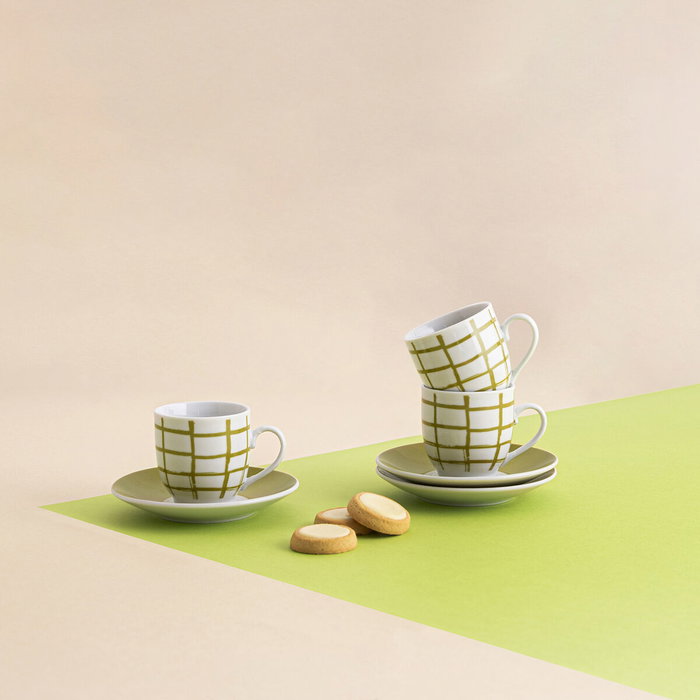 Tasse avec sous-tasse Quid Kansas Vert Céramique 90 ml (6 Unités)