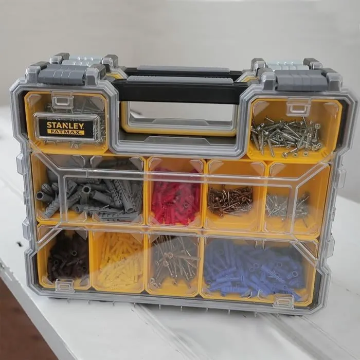 Stanley FATMAX Organiseur à Outils, 10 Compartiments Amovibles Profonds (106 mm), Couvercle en Polycarbonate Incassable, Capacité 3,5 L, Charge 8 kg