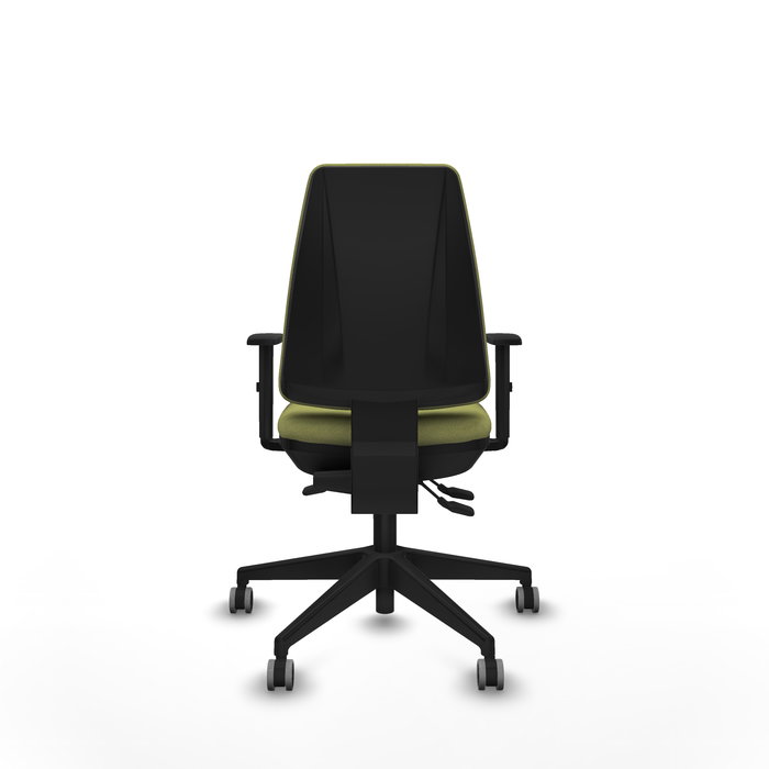 Chaise Elche Asynchrone Tissu Vert olive Base pyramidale noire Accoudoir 1D Sans appui-tête Roulettes 65mm pour moquette Chaise Elche Asynchrone Tissu Vert olive Base pyramidale noire Accoudoir 1D Sans appui-tête Roulettes 65mm pour moquette