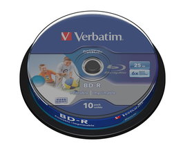 Verbatim BD-R SL Datalife 25GB, 6x, Disque Blu-ray enregistrable, imprimable à l'encre, Lot de 10 sur broche