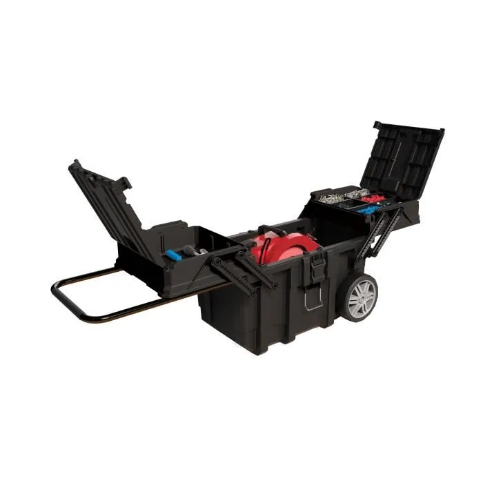 Keter - Coffre de chantier robuste 15 gallons (64.6 x 37.3 x 41 cm) - Noir - Résistant à l'eau et à la poussière avec système verrouillable et roues