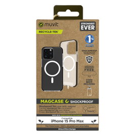 Muvit Recycletek MagSafe Shockproof pour iPhone 15 Pro Max Transparent et Noir