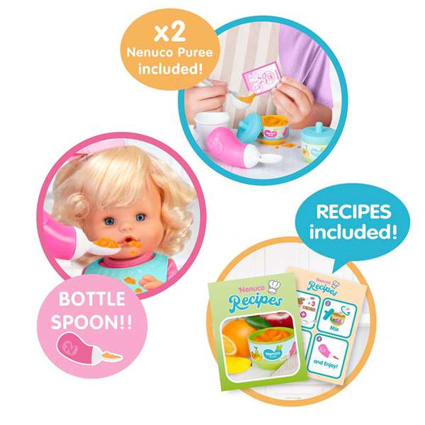 Famosa Nenuco Muñeco 'Mi Primera Papilla', 35 cm, poupée avec accessoires pour premier repas, jouet éducatif 3-6 ans