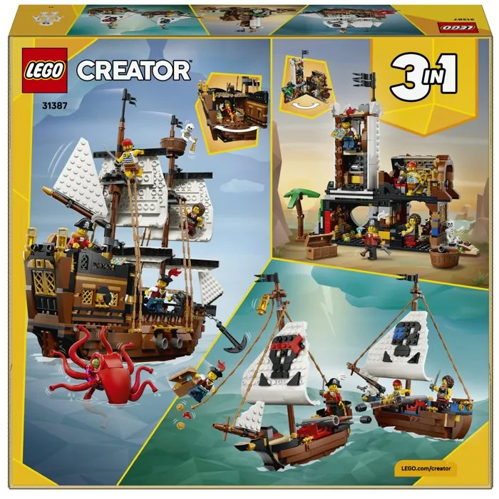 LEGO Creator 3-en-1 31387 Bateau Pirate Mythique - Jeu de Construction pour Enfants dès 9 Ans - Maquette