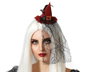 Serre-tête Chapeau Sorcière Rouge avec Voile Halloween Femme Adulte