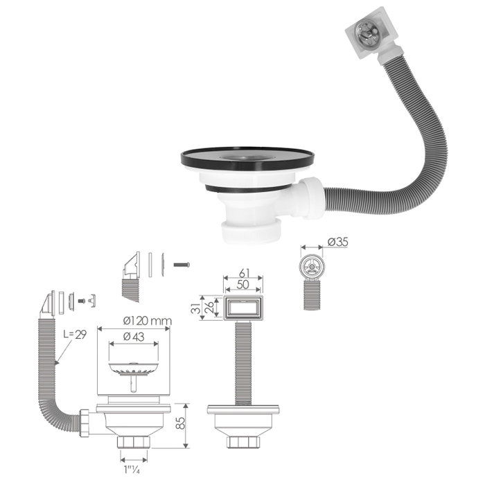 ABRISA Valve de vidage pour évier Ø 115 mm avec trop-plein ABRISA Valve de vidage pour évier Ø 115 mm avec trop-plein