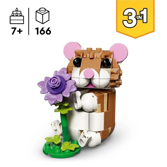 LEGO Creator 3-en-1 31376 L'Adorable Hamster et la Fleur - Jouet de Construction pour Enfants dès 7 ans