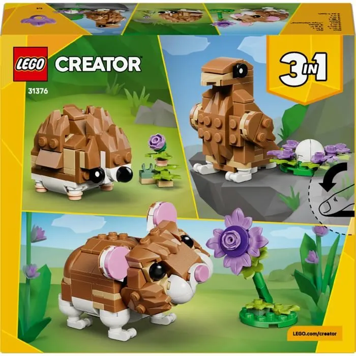 LEGO Creator 3-en-1 31376 L'Adorable Hamster et la Fleur - Jouet de Construction pour Enfants dès 7 ans