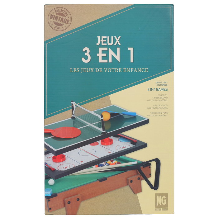 Mister Gadget Table de jeu 3 en 1 (Ping-pong, Hockey, Billard)
