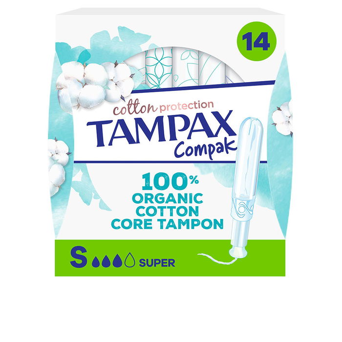 Tampax Tampons Super 100% Coton Biologique, Pack de 14 Unités, Protection MotionFit Anti-Fuites Tampax Tampons Super 100% Coton Biologique, Pack de 14 Unités, Protection MotionFit Anti-Fuites