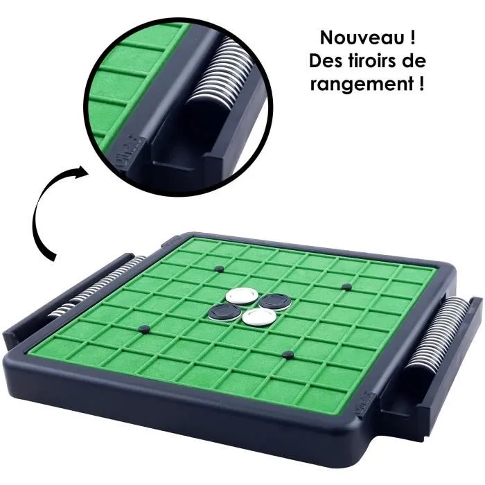 Bandai Othello Jeu de Stratégie pour 2 Joueurs dès 7 Ans, Inclus : Plateau, 64 pions réversibles Noir/Blanc, Manuel Bandai Othello Jeu de Stratégie pour 2 Joueurs dès 7 Ans, Inclus : Plateau, 64 pions réversibles Noir/Blanc, Manuel
