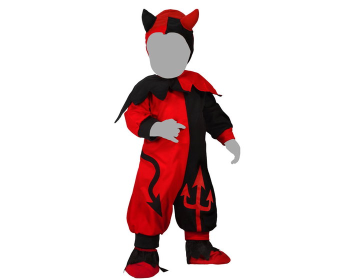 Déguisement Bébé Démon Halloween 12-24 Mois Rouge avec Capuche, Col et Combinaison en Polyester