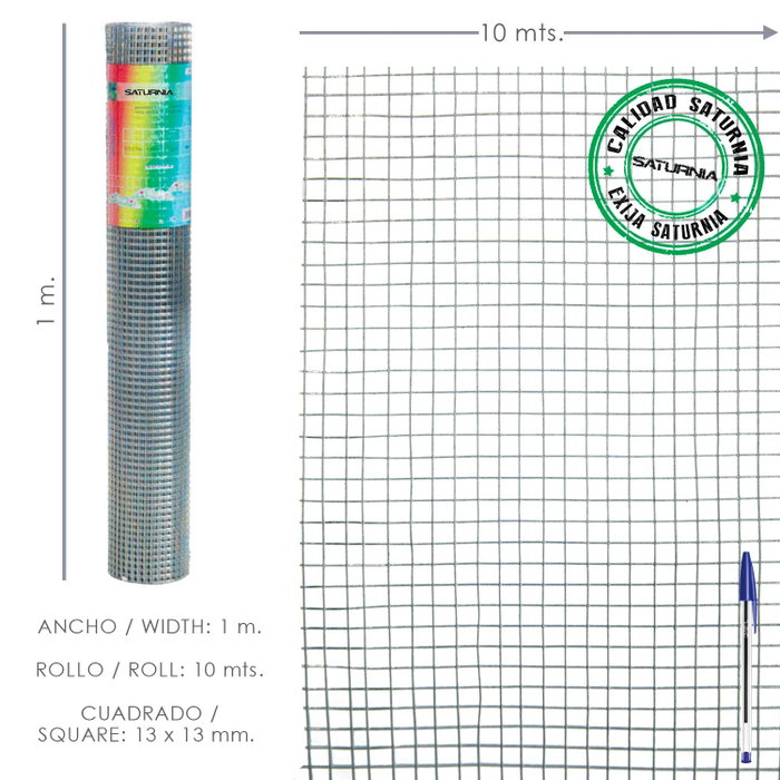SATURNIA Malla électrosoudée galvanisée 13x13 mm, 100 cm x 10 m SATURNIA Malla électrosoudée galvanisée 13x13 mm, 100 cm x 10 m