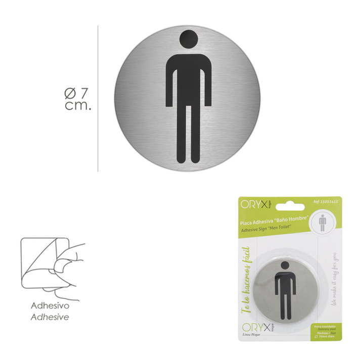 ORYX Plaque Adhésive de Toilettes Homme en Acier Inoxydable Ø 7 cm ORYX Plaque Adhésive de Toilettes Homme en Acier Inoxydable Ø 7 cm