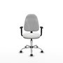 Chaise de bureau Algarra avec mécanisme de contact permanent de base, recouverte de tissu blanc. Équipée d'une base chromée, d'accoudoirs 1D et de roulettes autobloquantes