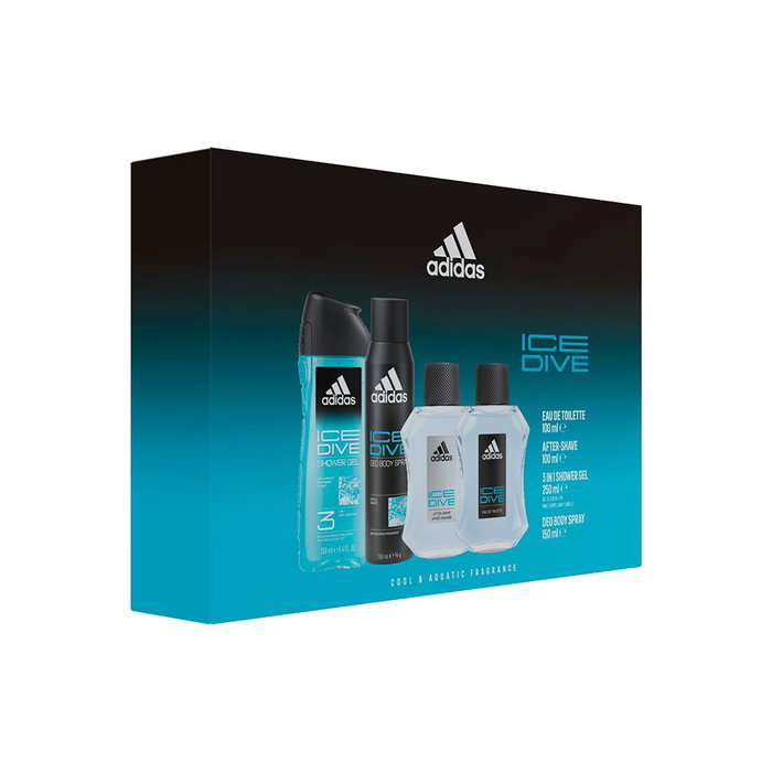Adidas Ice Dive Coffret Eau de Toilette pour Homme - Fraîcheur Aromatique Épicée, Notes de Kiwi, Lavande, Mandarine, Santal, Patchouli, Musc - 4 pièces