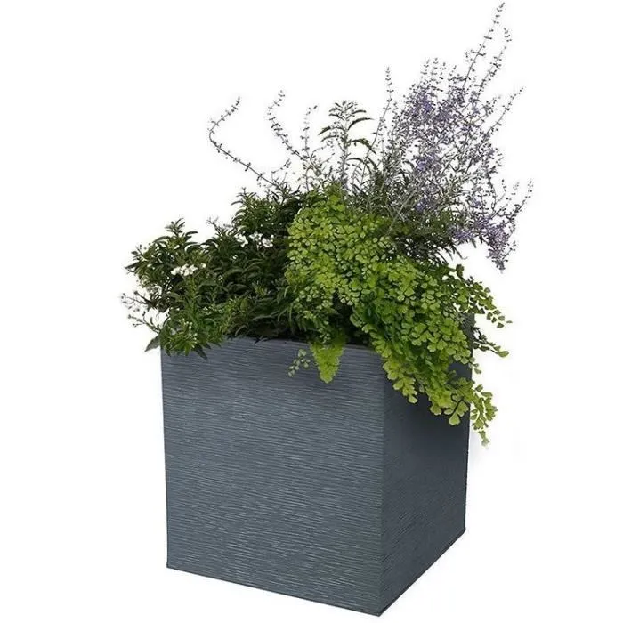 EDA - Pot de fleurs carré Graphit 50 cm, 57 L, 49.5 x 49.5 x 49.5 cm, Gris Anthracite, pour terrasse et jardin