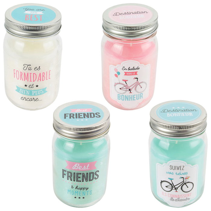 Home Deco Factory Lot de 4 bougies parfumées en bocal avec message