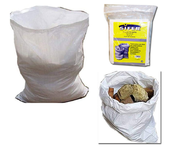 SIFER Sac pour gravats en rafia 100 x 60 cm, pack de 10 SIFER Sac pour gravats en rafia 100 x 60 cm, pack de 10