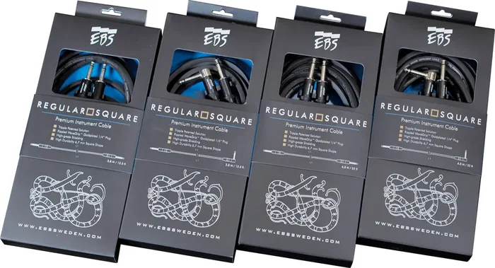 EBS Regular Square Câble Instrument Jack-Jack 3,8 m - Connecteurs WaveGrip Dorés, Droit