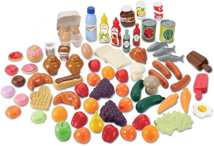 Ecoiffier Coffret d'Alimentation 75 Accessoires - Jeu Imitation Fruits Légumes Viande Poisson Œufs - Pour Enfants Dès 18 Mois