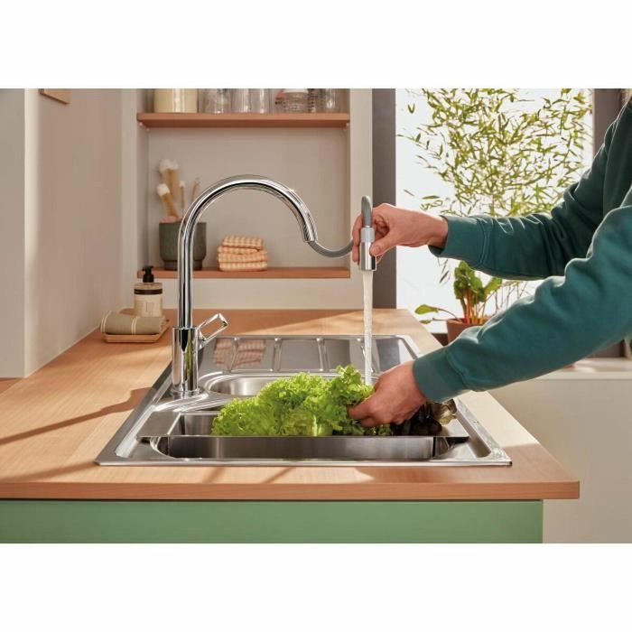 GROHE StartLoop Mitigeur de cuisine Chromé Bec haut en C avec mousseur extractible