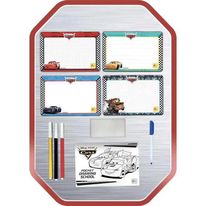Liscianigiochi Kit de Dessin Pocket Studio Cars - Livre et 4 Ardoises Effaçables avec Guide et Feutres - Jouet Créatif pour Enfants dès 3 Ans