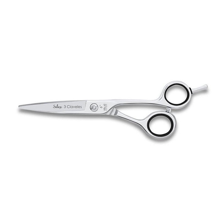 Tres Claveles - Tijera Silex 6" - Ciseaux de coiffeur professionnels en acier inoxydable forgé à chaud avec lame rasoir, ergonomie offset et repose-doigt amovible Tres Claveles - Tijera Silex 6" - Ciseaux de coiffeur professionnels en acier inoxydable forgé à chaud avec lame rasoir, ergonomie offset et repose-doigt amovible