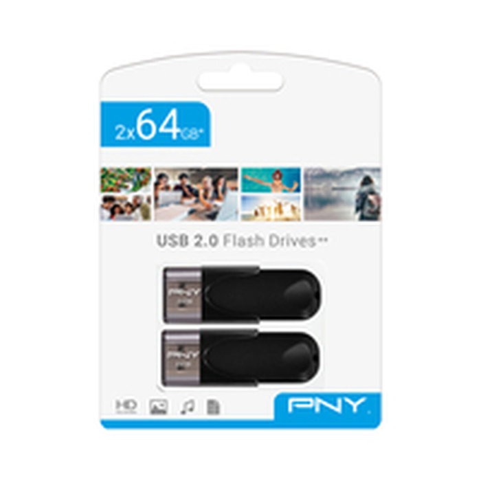 Clé USB PNY FD64GATT4X2-EF Noir 64 GB (2 Unités) Clé USB PNY FD64GATT4X2-EF Noir 64 GB (2 Unités)