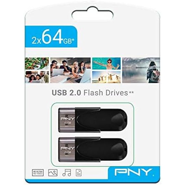Clé USB PNY FD64GATT4X2-EF Noir 64 GB (2 Unités) Clé USB PNY FD64GATT4X2-EF Noir 64 GB (2 Unités)