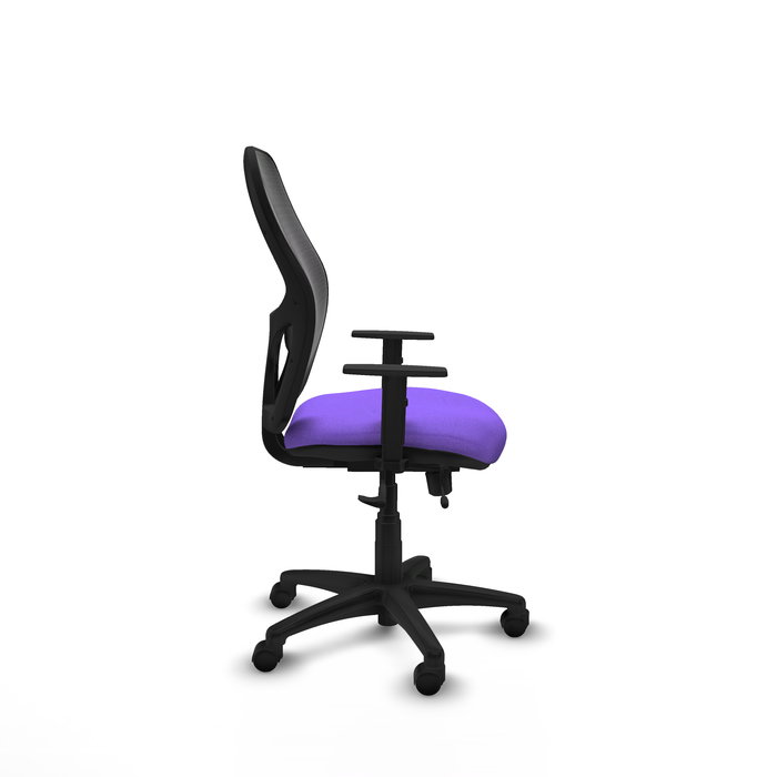 Chaise Alocén Synchrone/Traslack tissu Violet Maille Noir Structure polyamide noire Accoudoir 1D Sans appui-tête Roulettes en nylon 50 mm